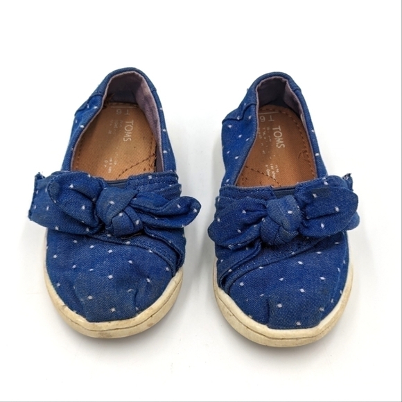 Toms Polka Dot Bow Denim Sneaker Flats 6T - Picture 1 of 6